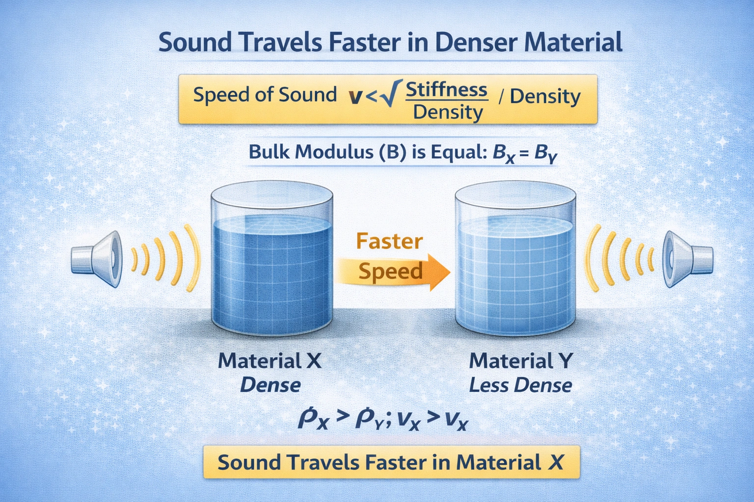 Materials X and Y have the same compressibility, but X is denser than Y. Which statement is correct?