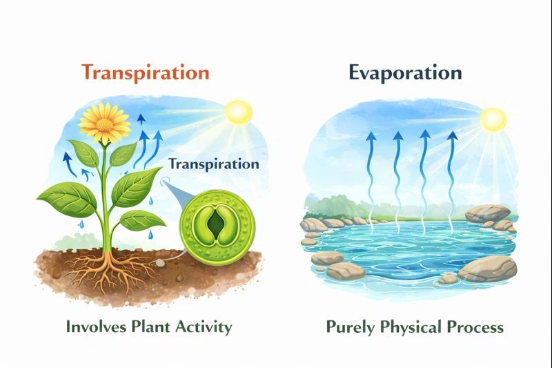 How is transpiration water loss different from simple evaporation?