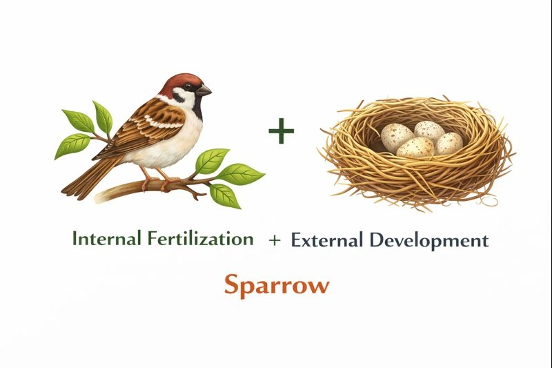 Which animal breeds by internal fertilization but external development?