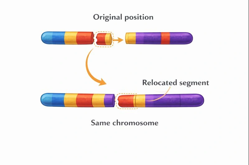 What happens in an intrachromosomal translocation?