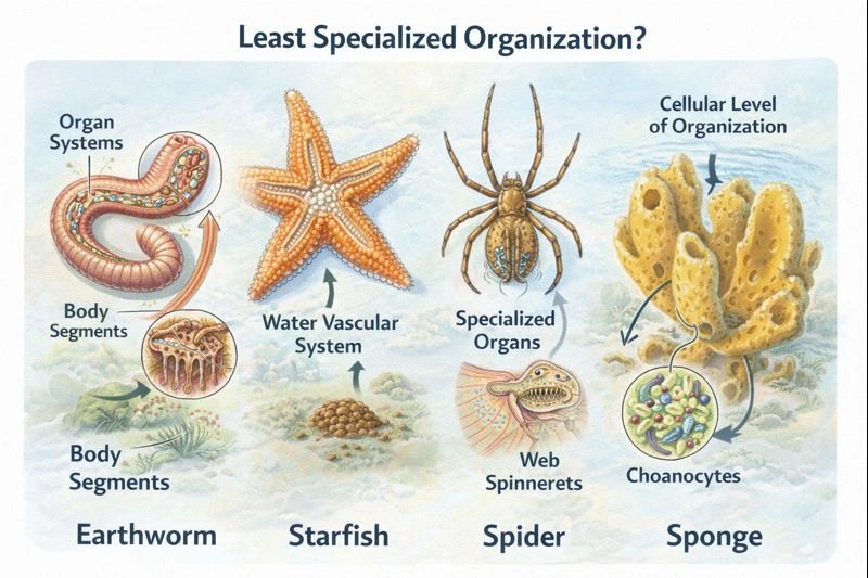Which organism has the least specialized organization?