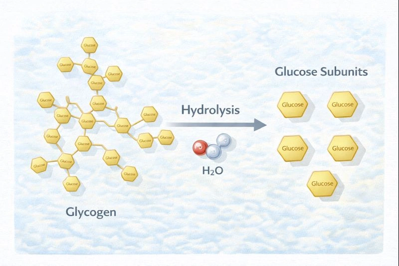 What is the term for the breakdown of glycogen into glucose subunits?