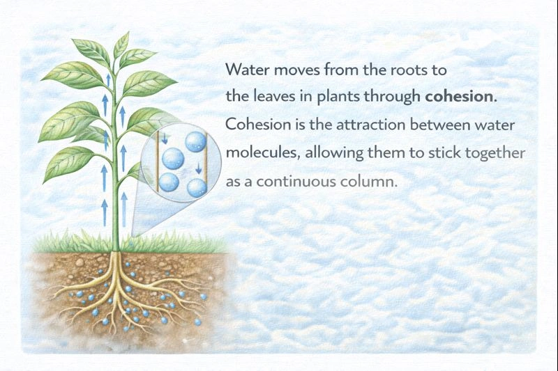 Which property of water enables it to move from the roots to the leaves of a plant?