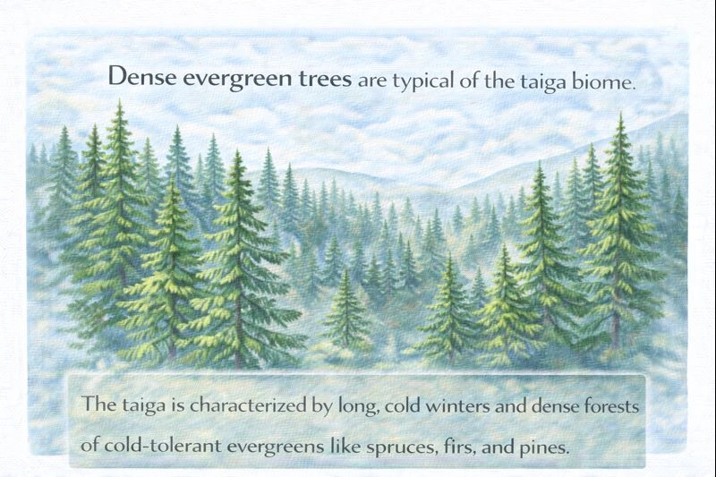 What sort of plant growth would you expect in the biome known as a taiga?