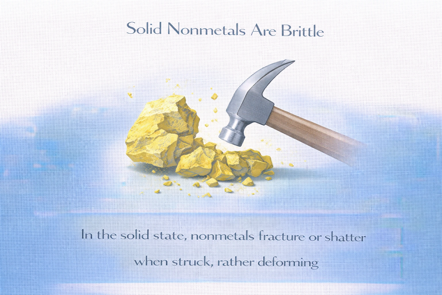 In the solid state, you would expect a nonmetal to be __________.