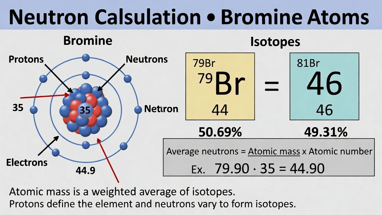 On average, how many neutrons does one atom of bromine (Br) have?