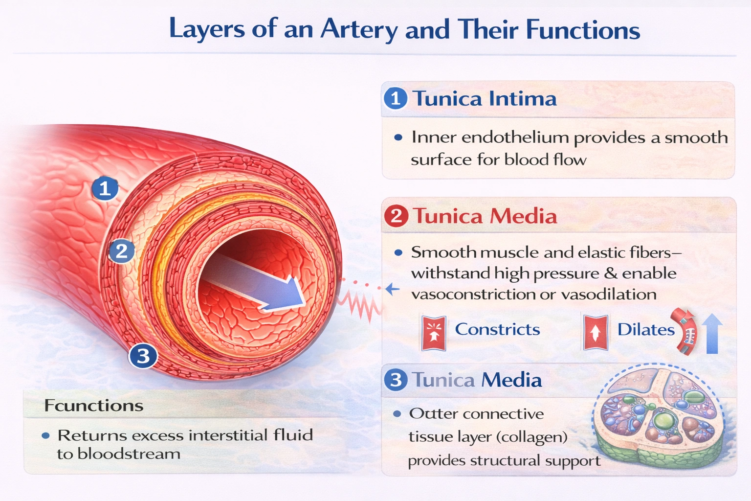 Which of the artery layers is able to withstand higher pressures than veins and has the ability to dilate or constrict?