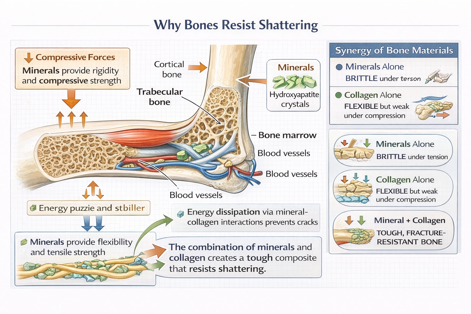 What makes bone resistant to shattering?