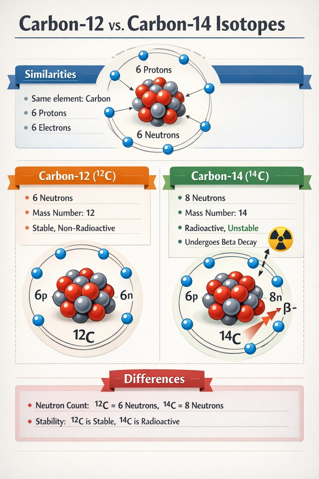 Carbon-12 and carbon-14 are isotopes. What do they have in common?