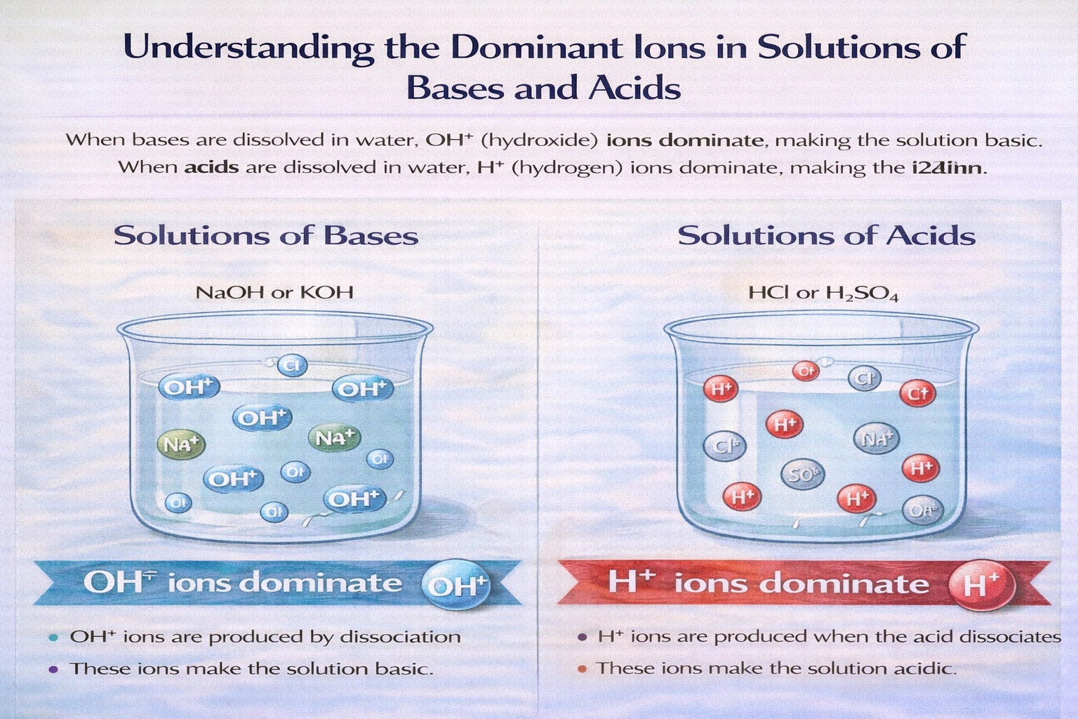 Which ion would you expect to dominate in water solutions of bases?
