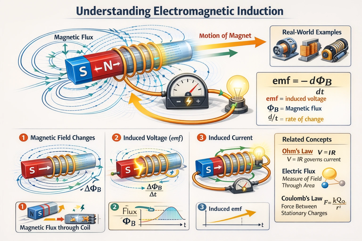 If an engineer converts magnetic fields into an electric potential difference, what is he employing?
