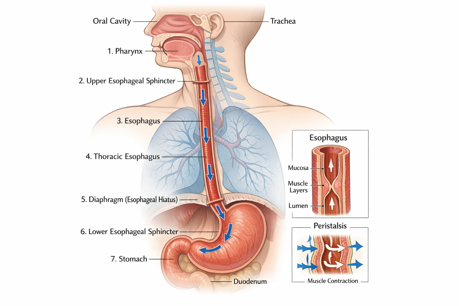 The __________ is a hollow tube or passageway that extends from the pharynx to the stomach.