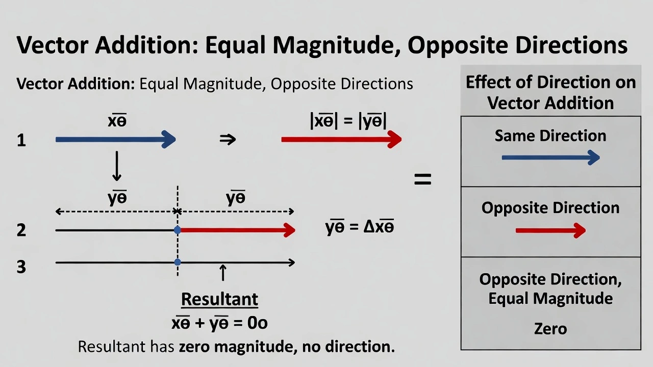 Vector x has the same length as vector y but the exact opposite direction. What is the resultant x + y?