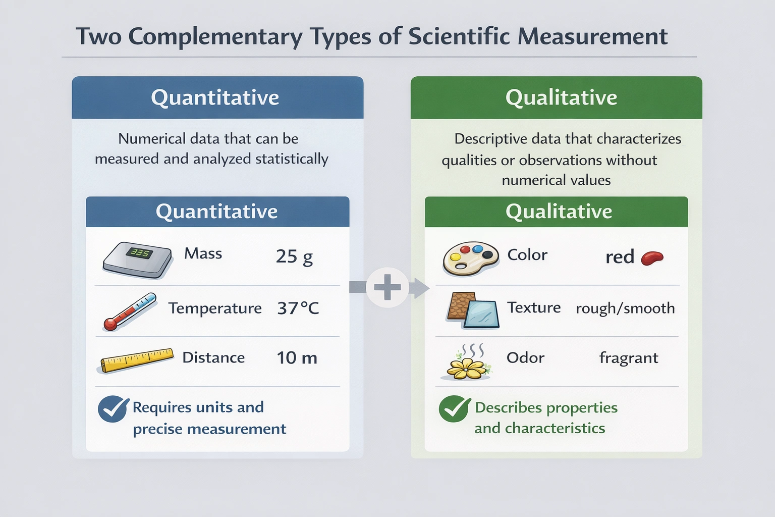 What are the two types of measurement important in science?