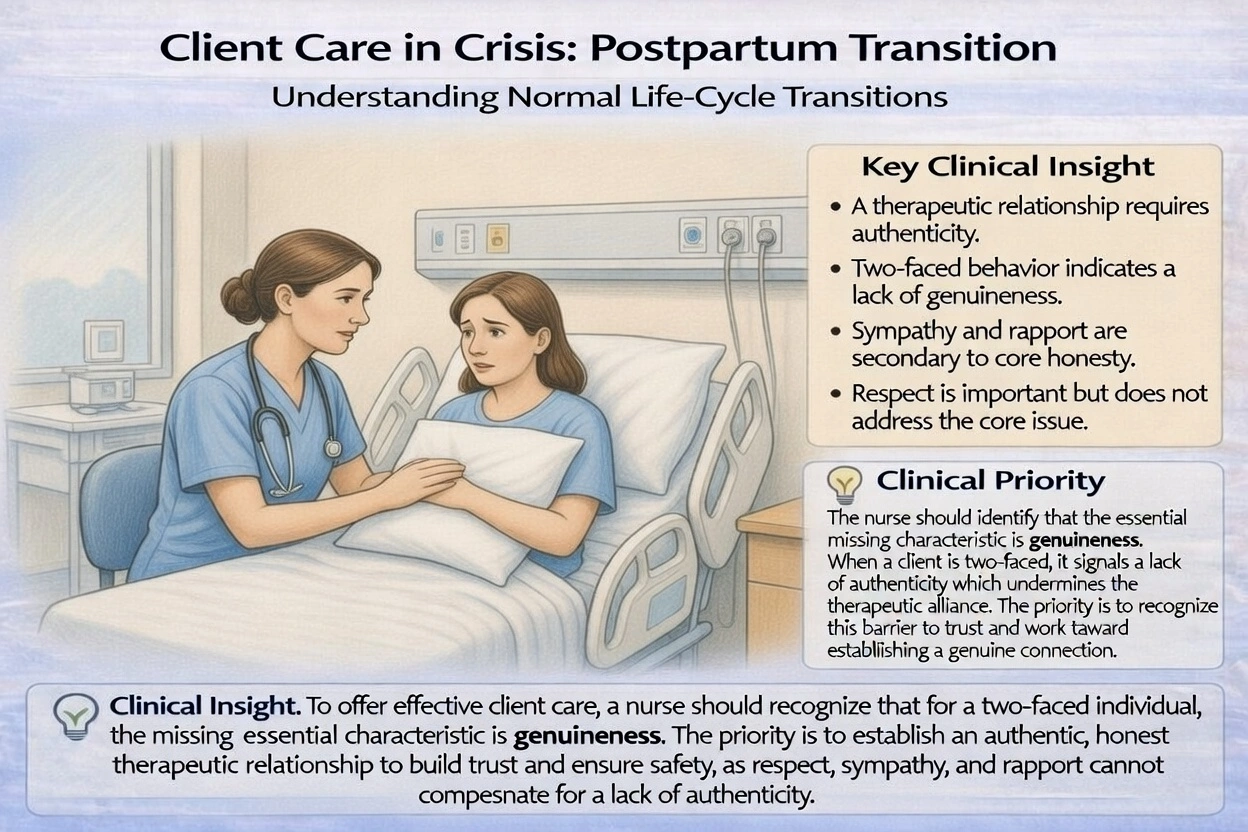 If an individual is two-faced, which characteristic essential to the development of a therapeutic relationship should a nurse identify as missing?