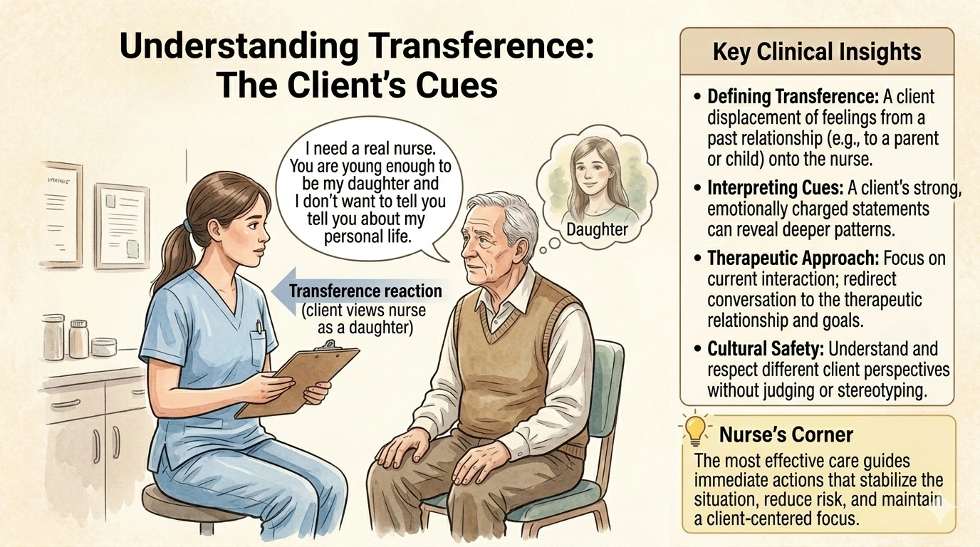 Which client statement may indicate a transference reaction?