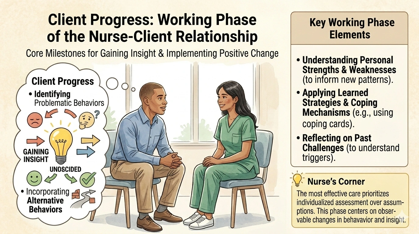 Which client response should a nurse expect during the working phase of the nurseclient relationship?