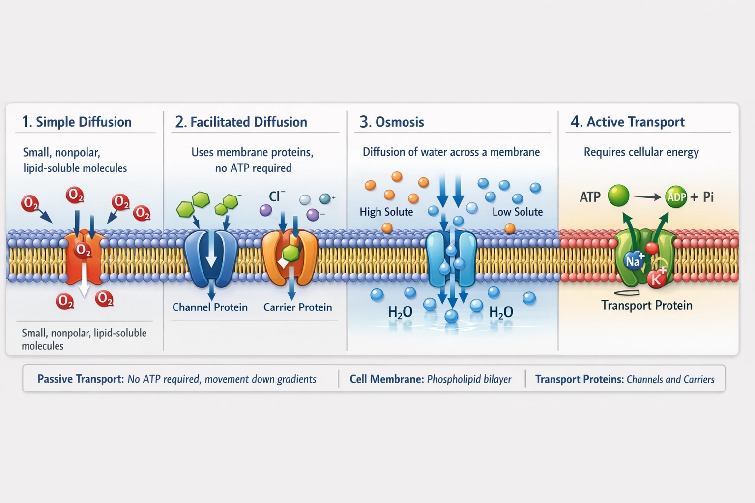 What types of molecules can move through a cell membrane by passive transport?