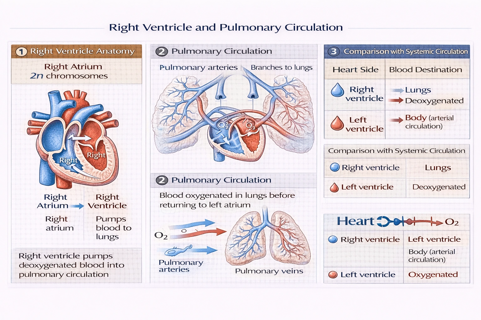 Blood leaves the right ventricle and goes to the