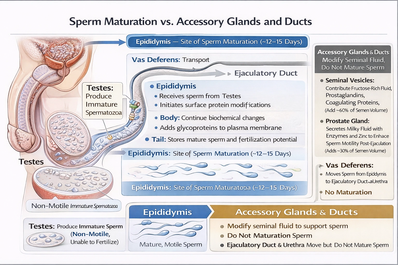 Where does sperm maturation take place in the male reproductive system?