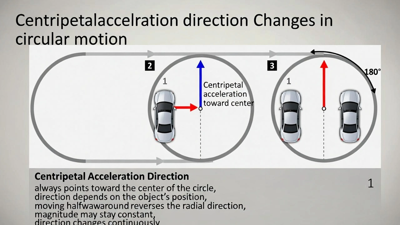 A car at a certain point on a circular racetrack experiences centripetal acceleration to the west. What is the direction of the centripetal acceleration when the car goes halfway around the circle from that point?