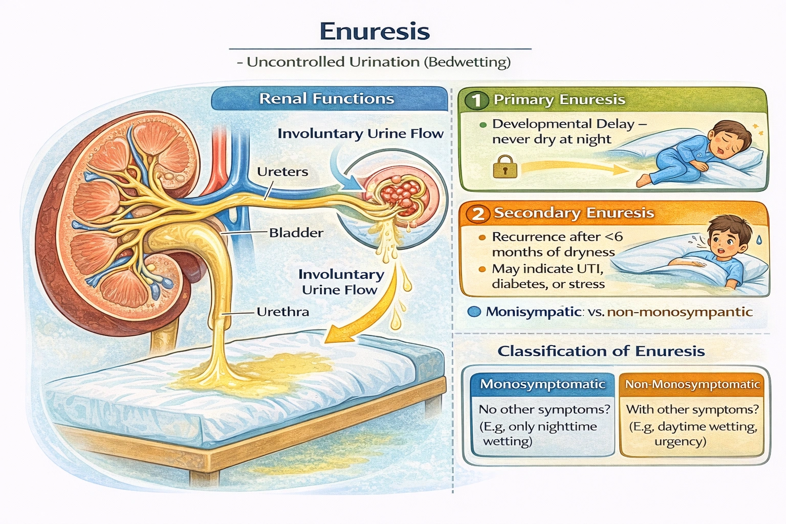 Which of the following terms matches the definition: uncontrolled urination.