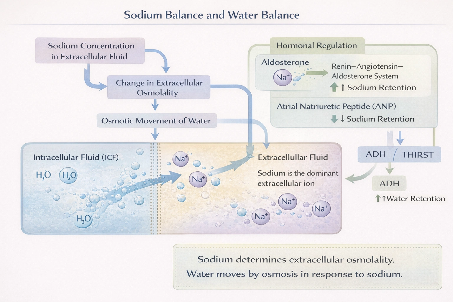 Water balance and sodium balance are closely related.